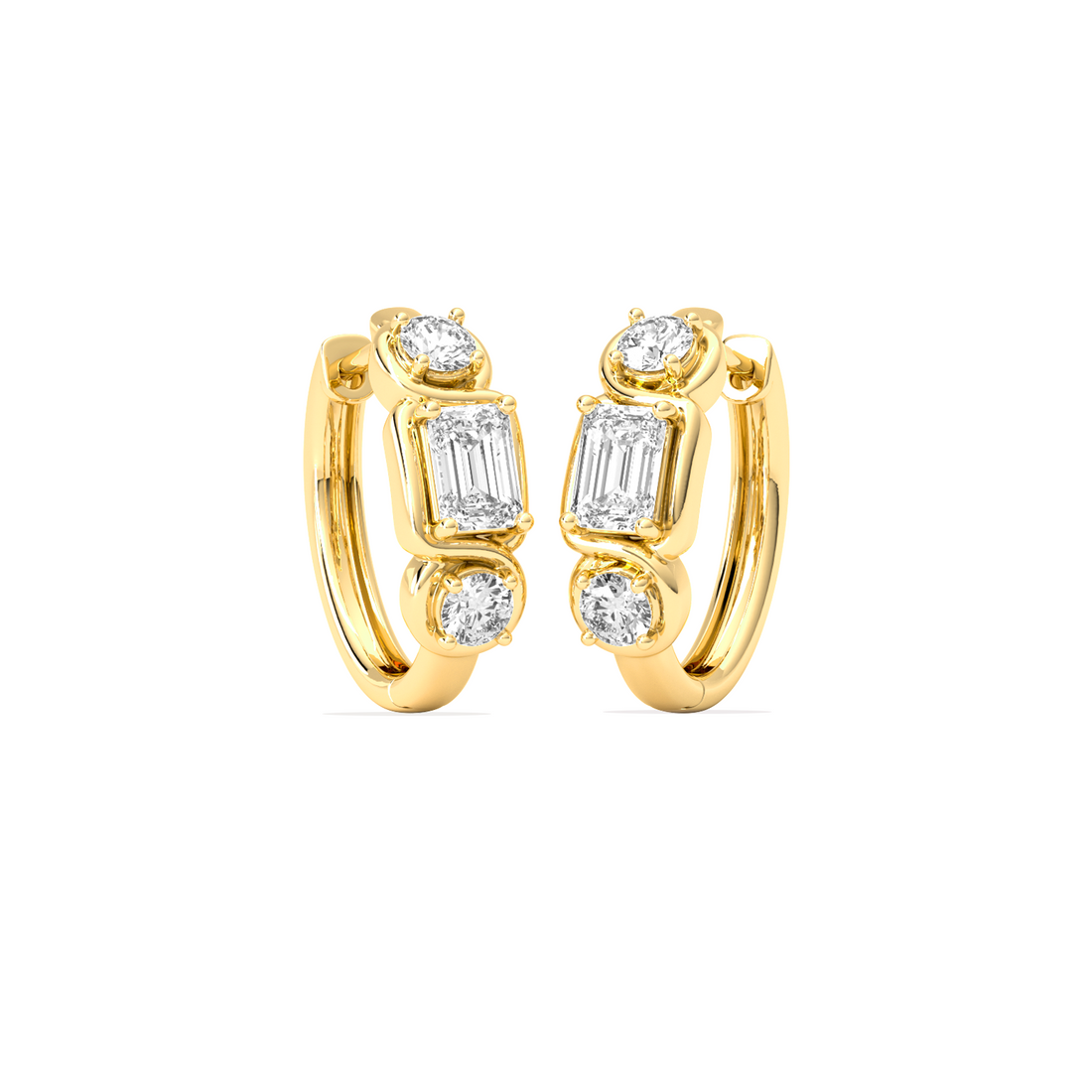 Emerald and Round-Cut Diamond Hoop Earrings