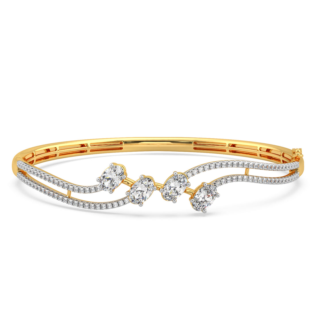 Oval-Cut Diamond Wave Bangle Bracelet