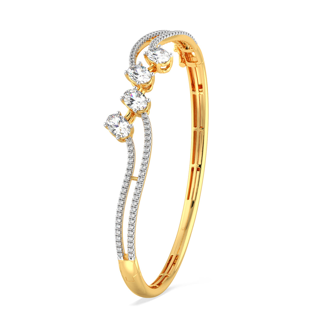 Oval-Cut Diamond Wave Bangle Bracelet