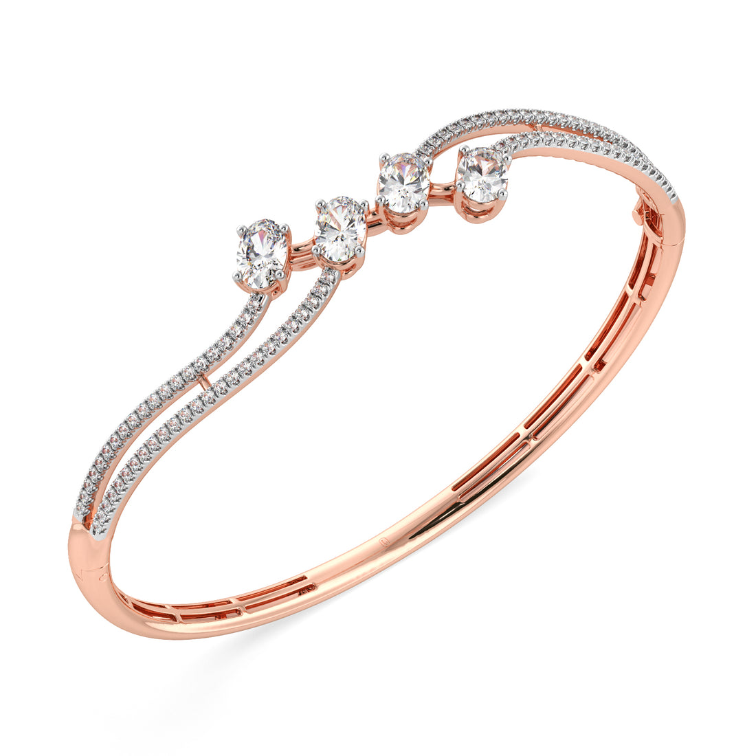 Oval-Cut Diamond Wave Bangle Bracelet