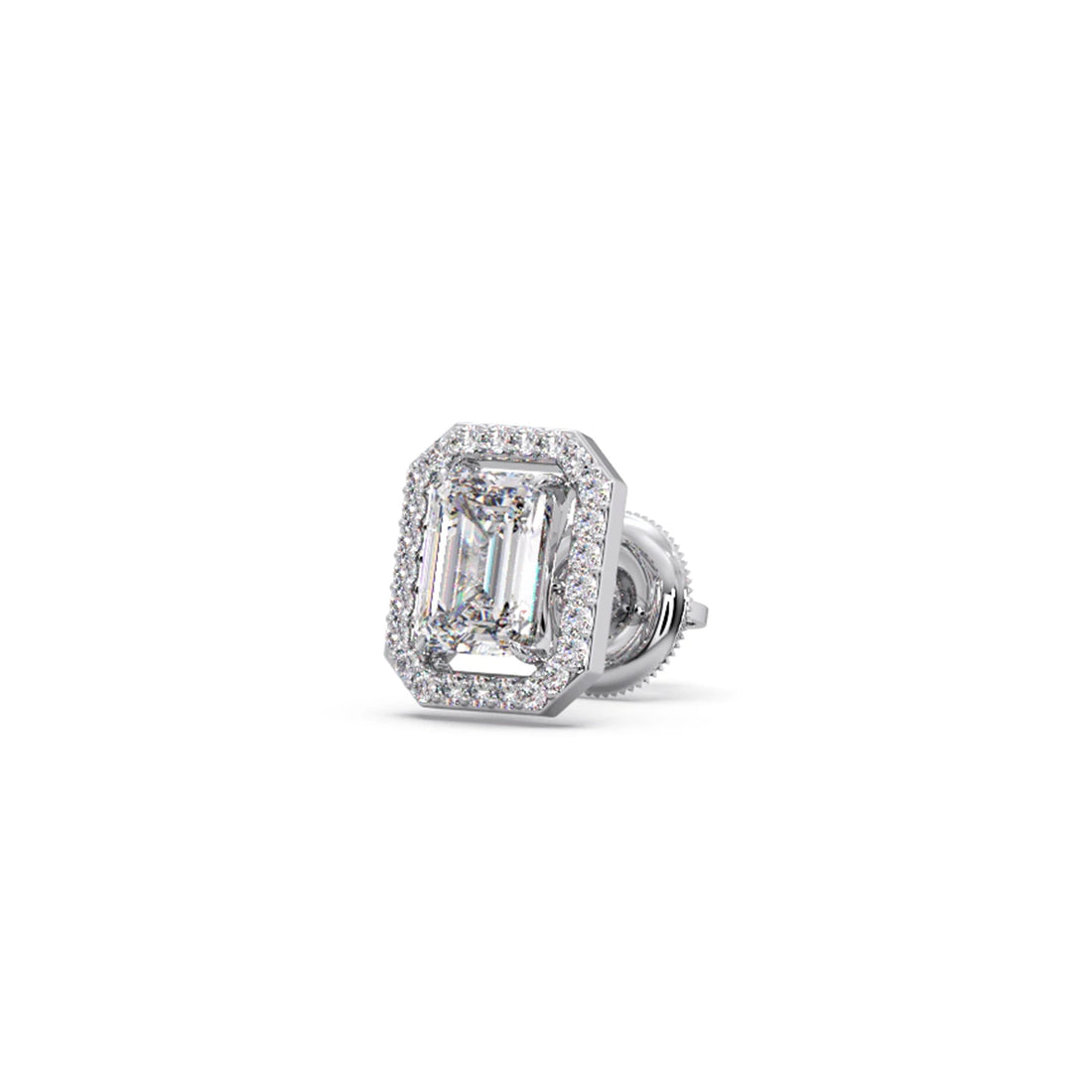Halo Emerald Cut Diamond Stud Earrings