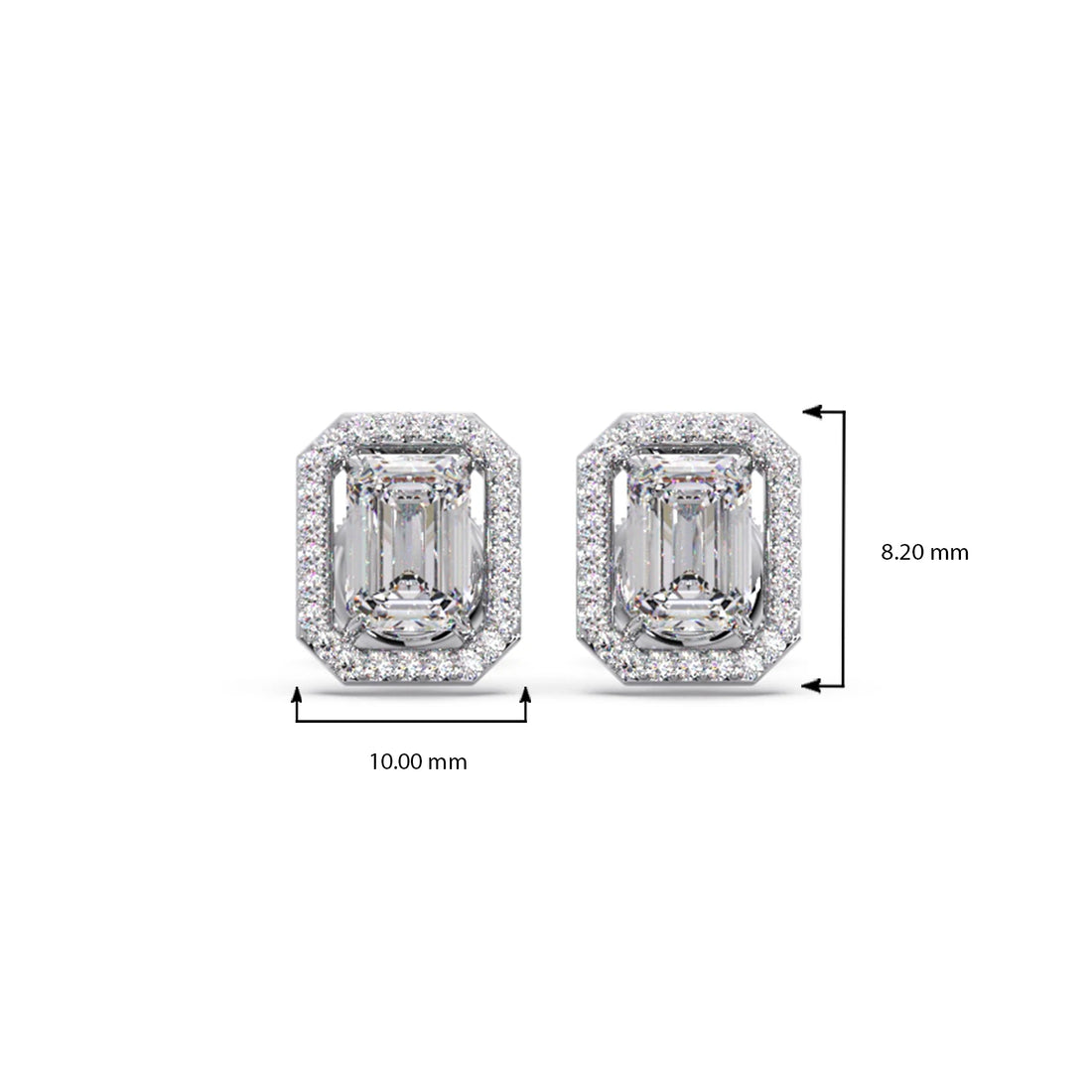 Halo Emerald Cut Diamond Stud Earrings