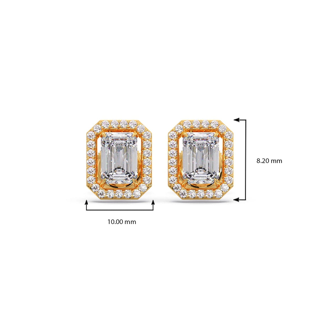 Halo Emerald Cut Diamond Stud Earrings