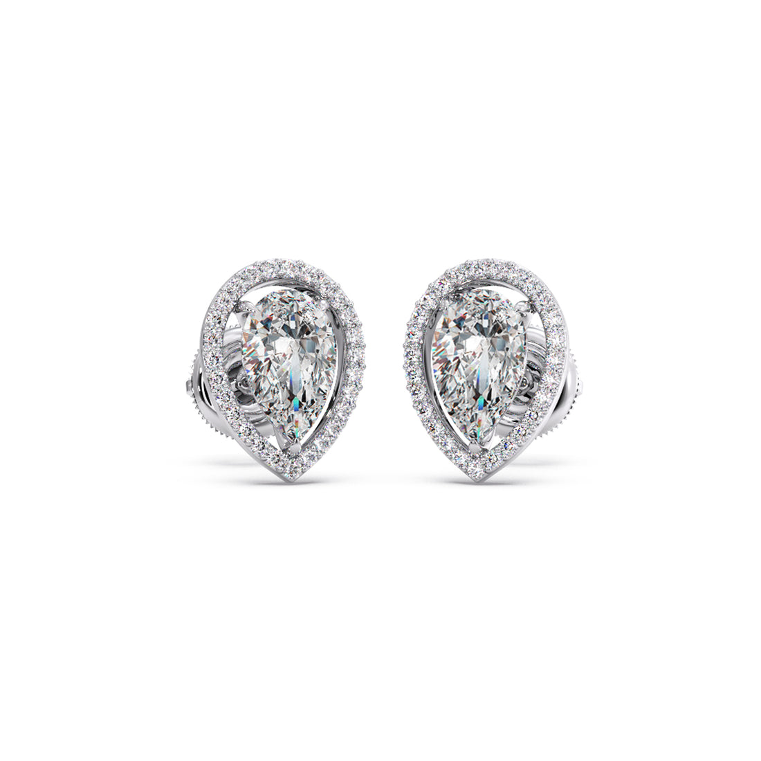 Pear-Shaped Diamond Halo Stud Earrings