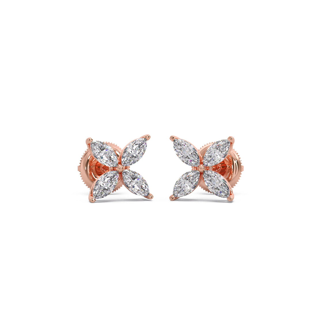 Marquise Cut Diamond Flower Stud Earrings