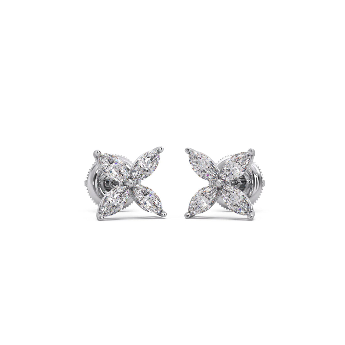 Marquise Cut Diamond Flower Stud Earrings