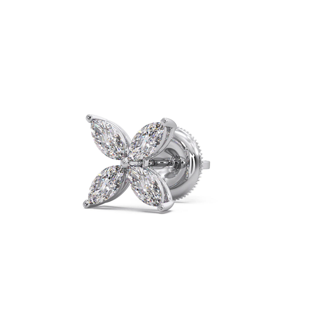 Marquise Cut Diamond Flower Stud Earrings