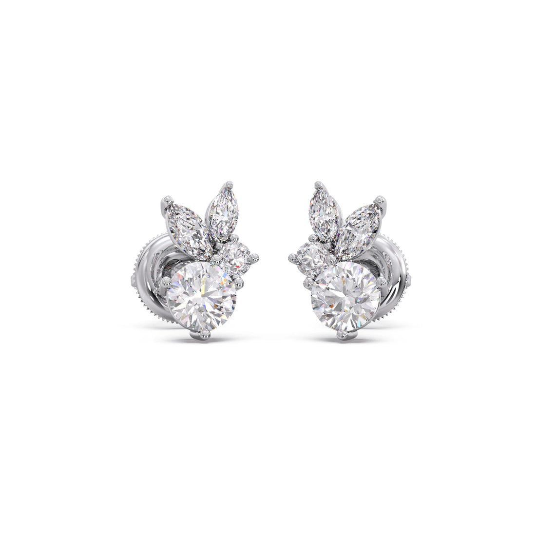 Diamond Floral Cluster Stud Earrings