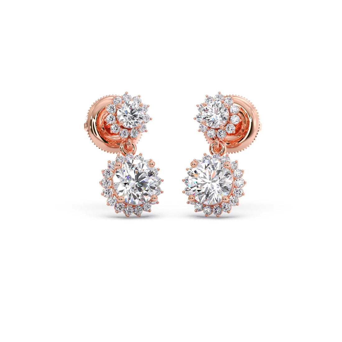 Double Halo Diamond Drop Earrings