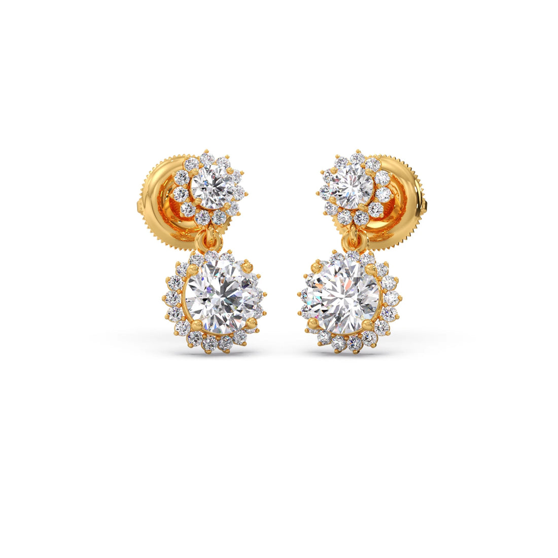 Double Halo Diamond Drop Earrings
