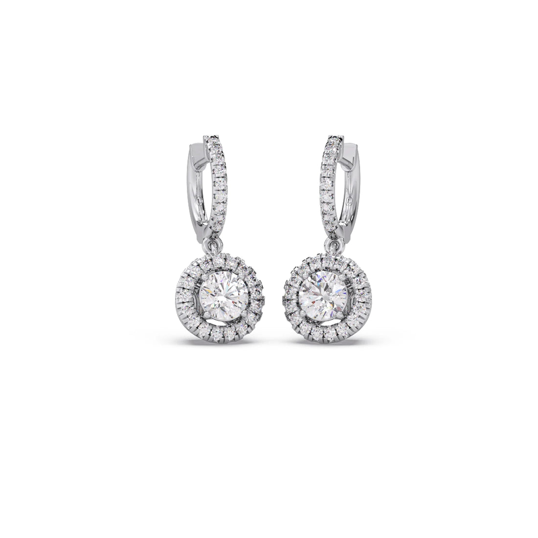 Halo Round Brilliant Drop Hoop Earrings