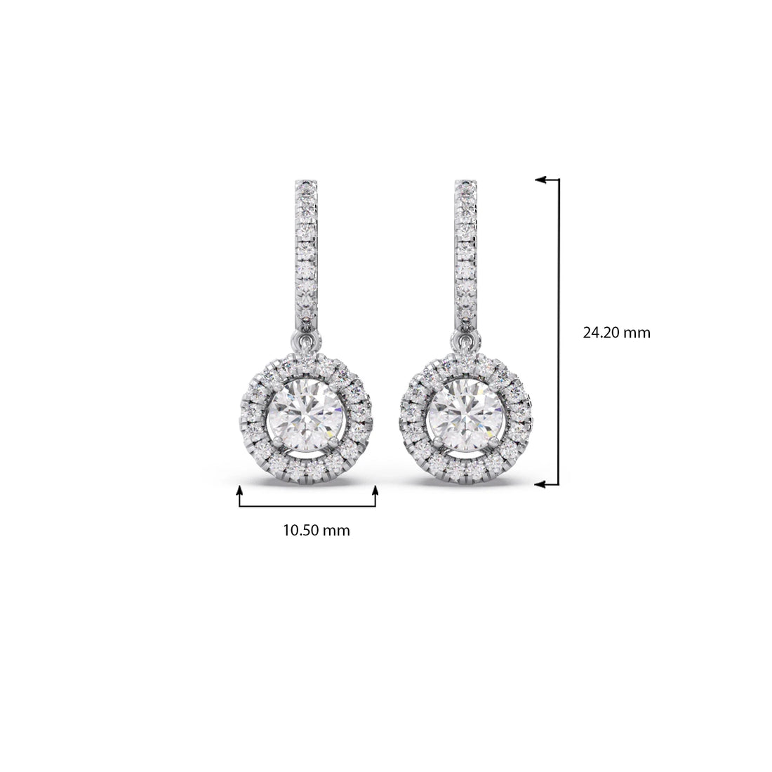 Halo Round Brilliant Drop Hoop Earrings