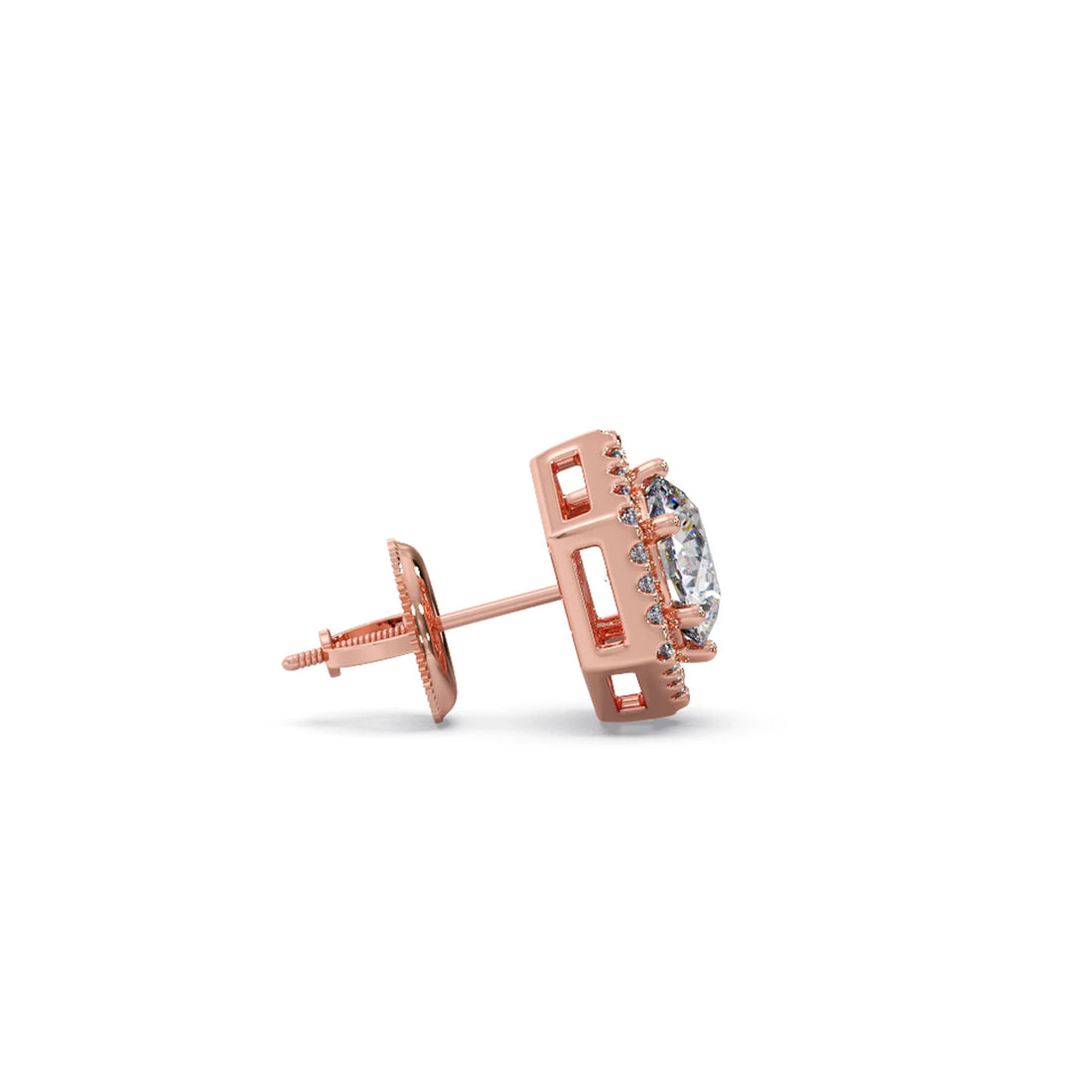 Hexagon Halo Round Diamond Stud Earrings