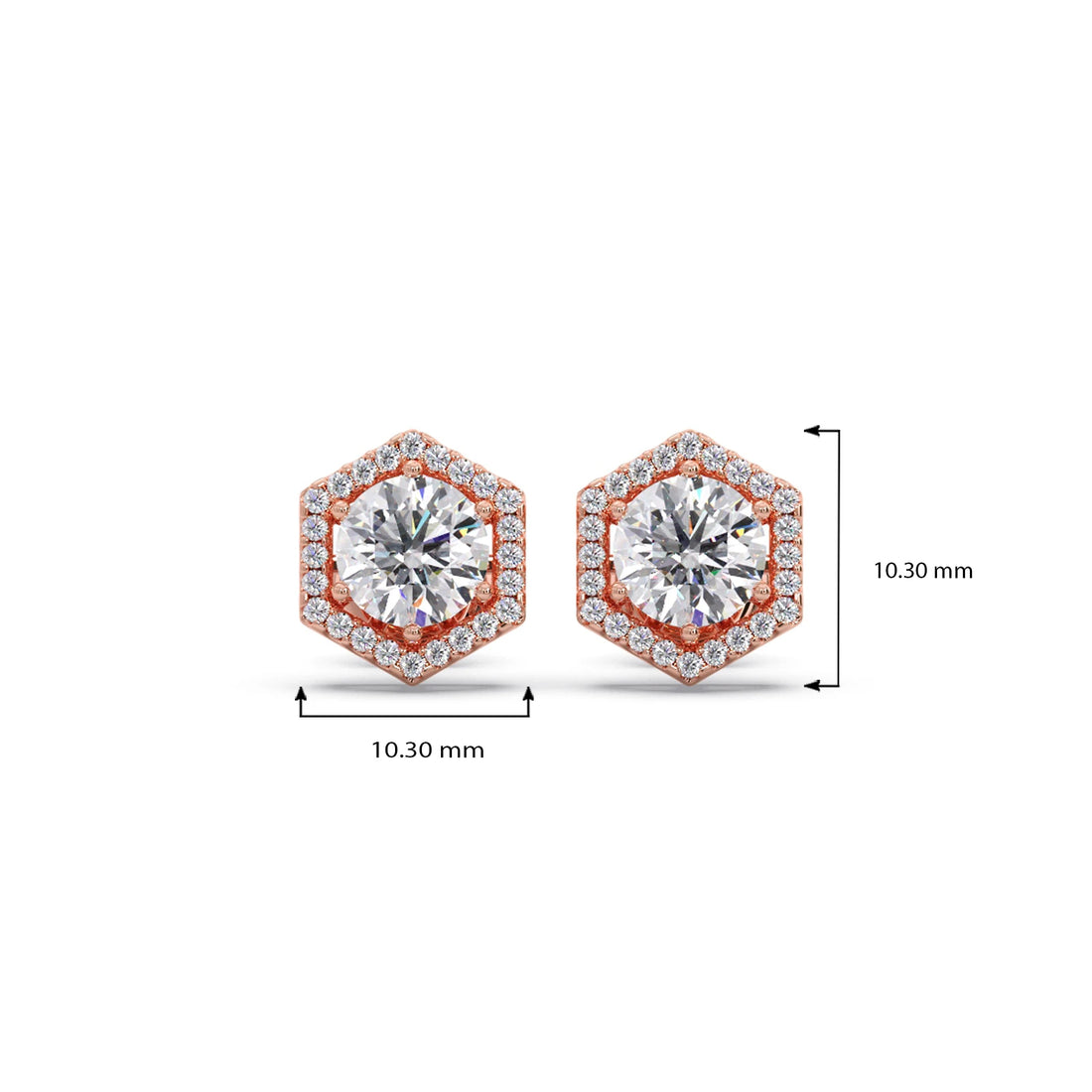 Hexagon Halo Round Diamond Stud Earrings