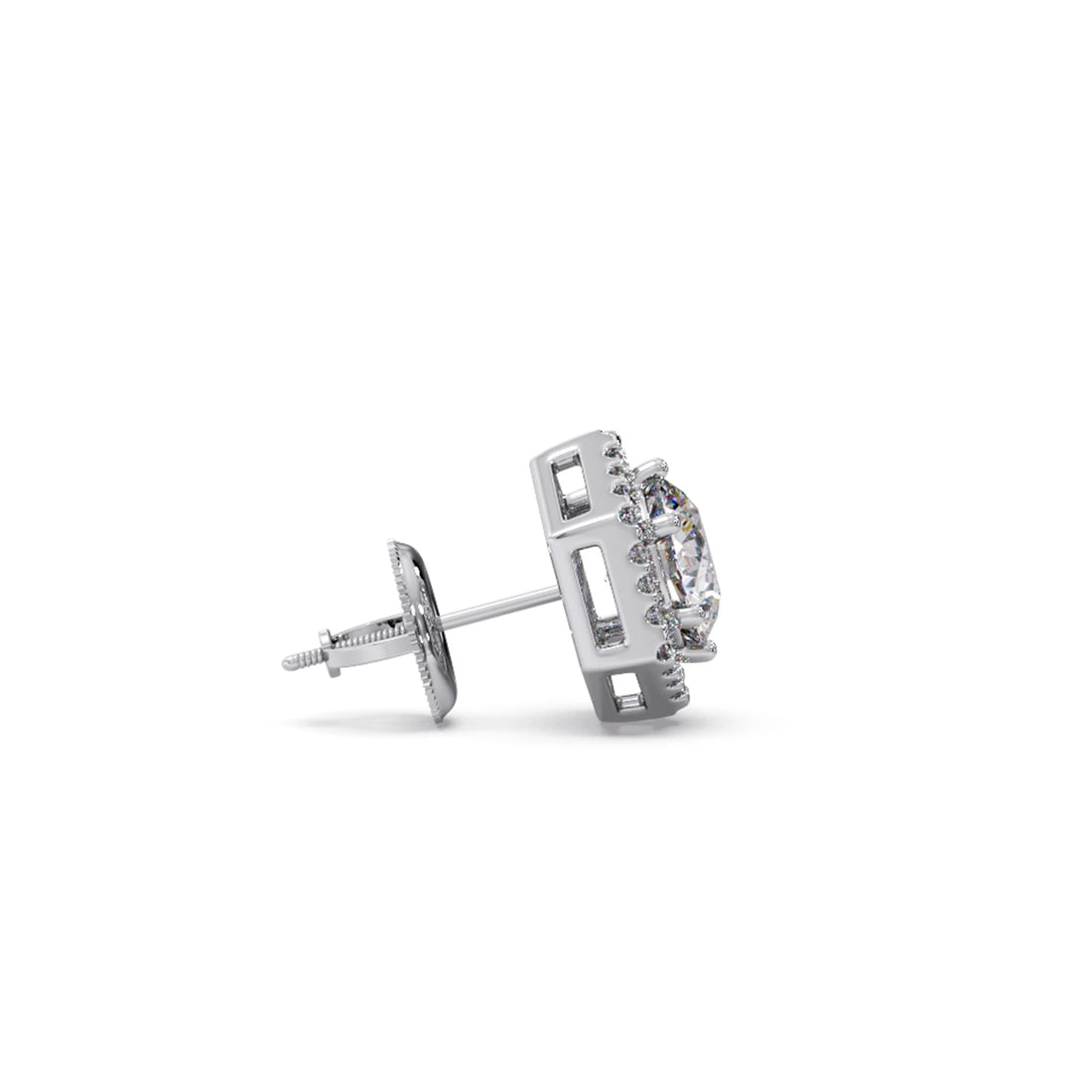 Hexagon Halo Round Diamond Stud Earrings
