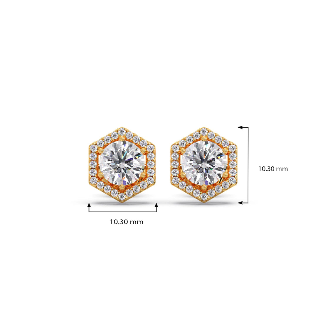 Hexagon Halo Round Diamond Stud Earrings