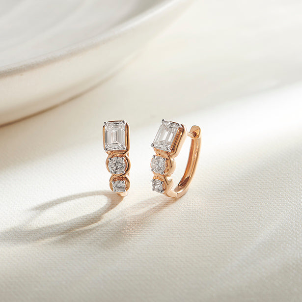 Emerald and Round-Cut Diamond Hoop Earrings