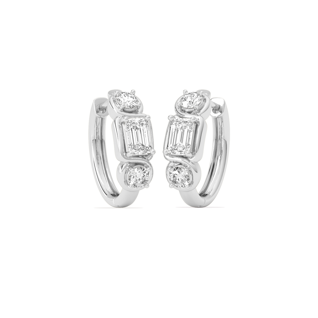 Emerald and Round-Cut Diamond Hoop Earrings