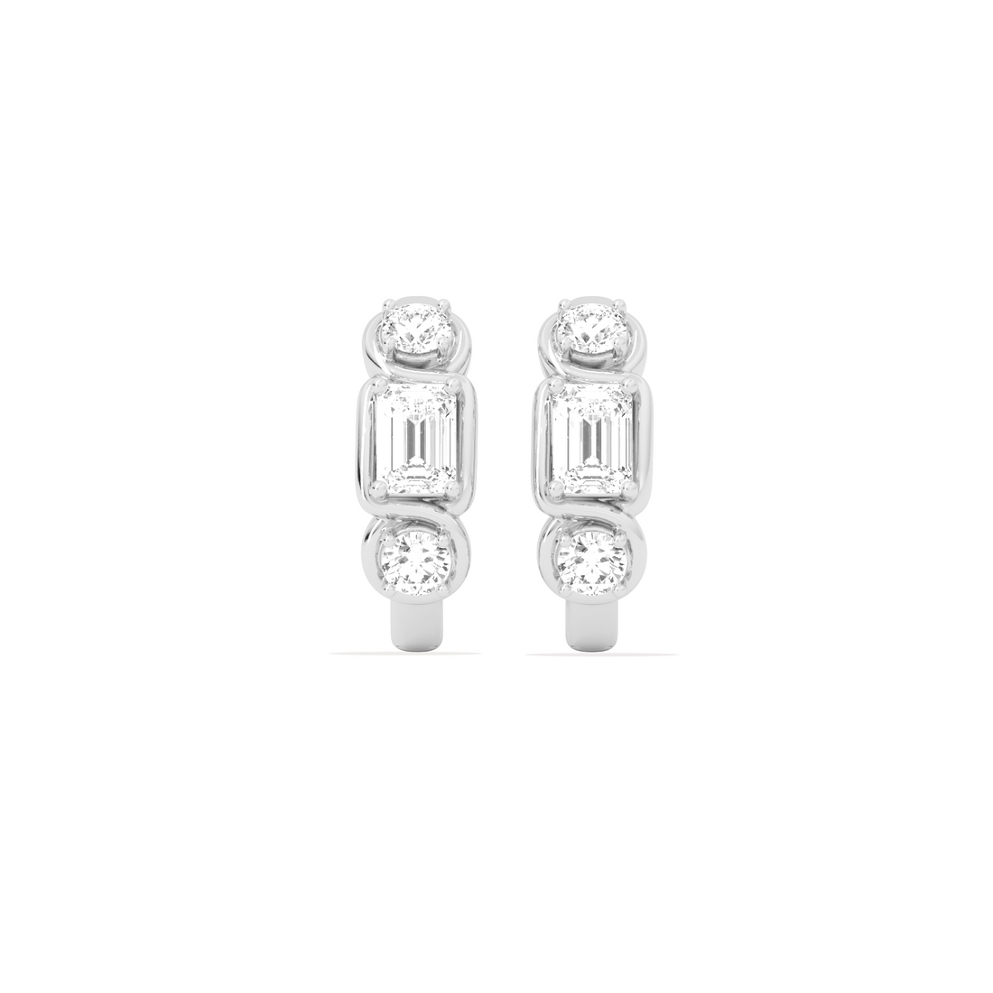 Emerald and Round-Cut Diamond Hoop Earrings