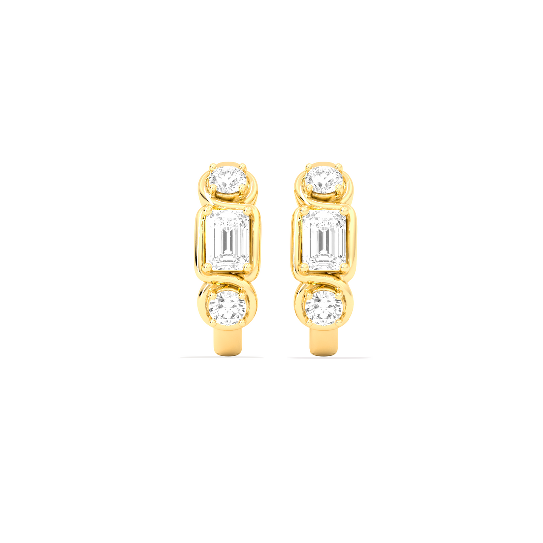 Emerald and Round-Cut Diamond Hoop Earrings