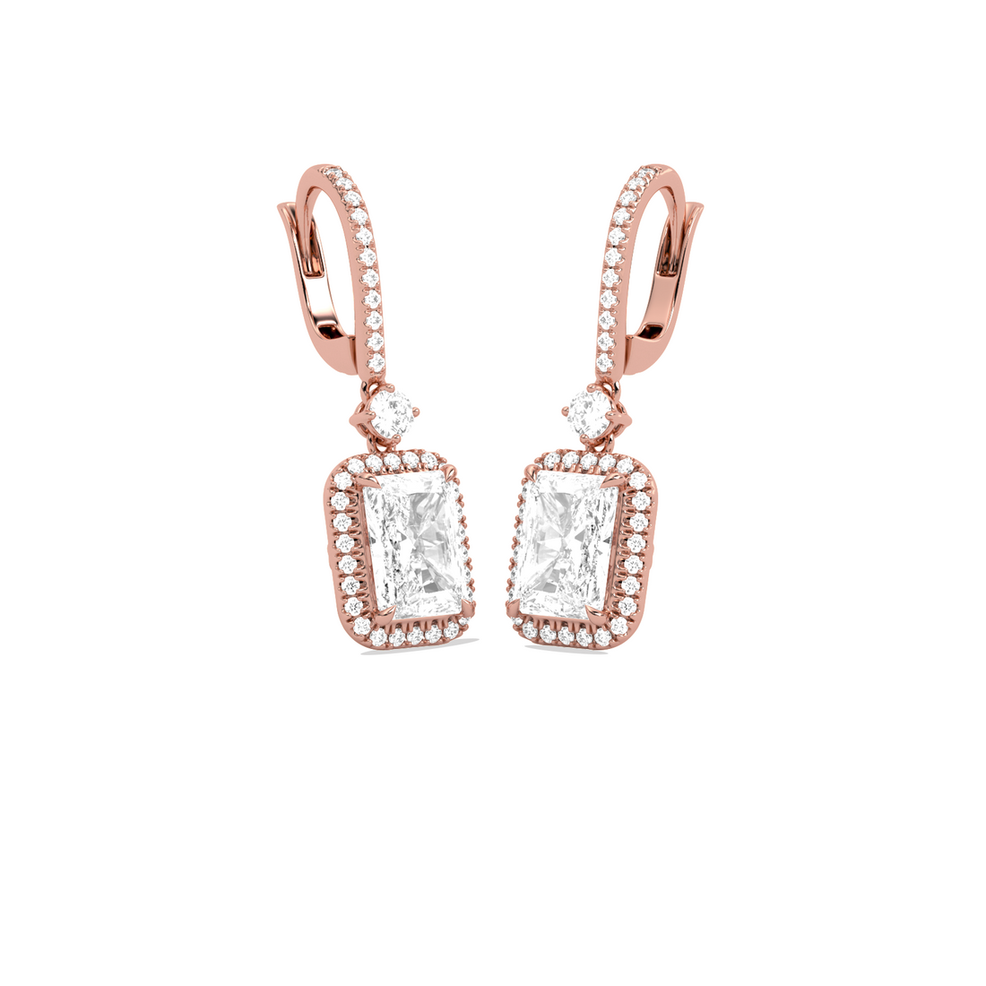 Radiant-Cut Classic Diamond Halo Drop Earrings