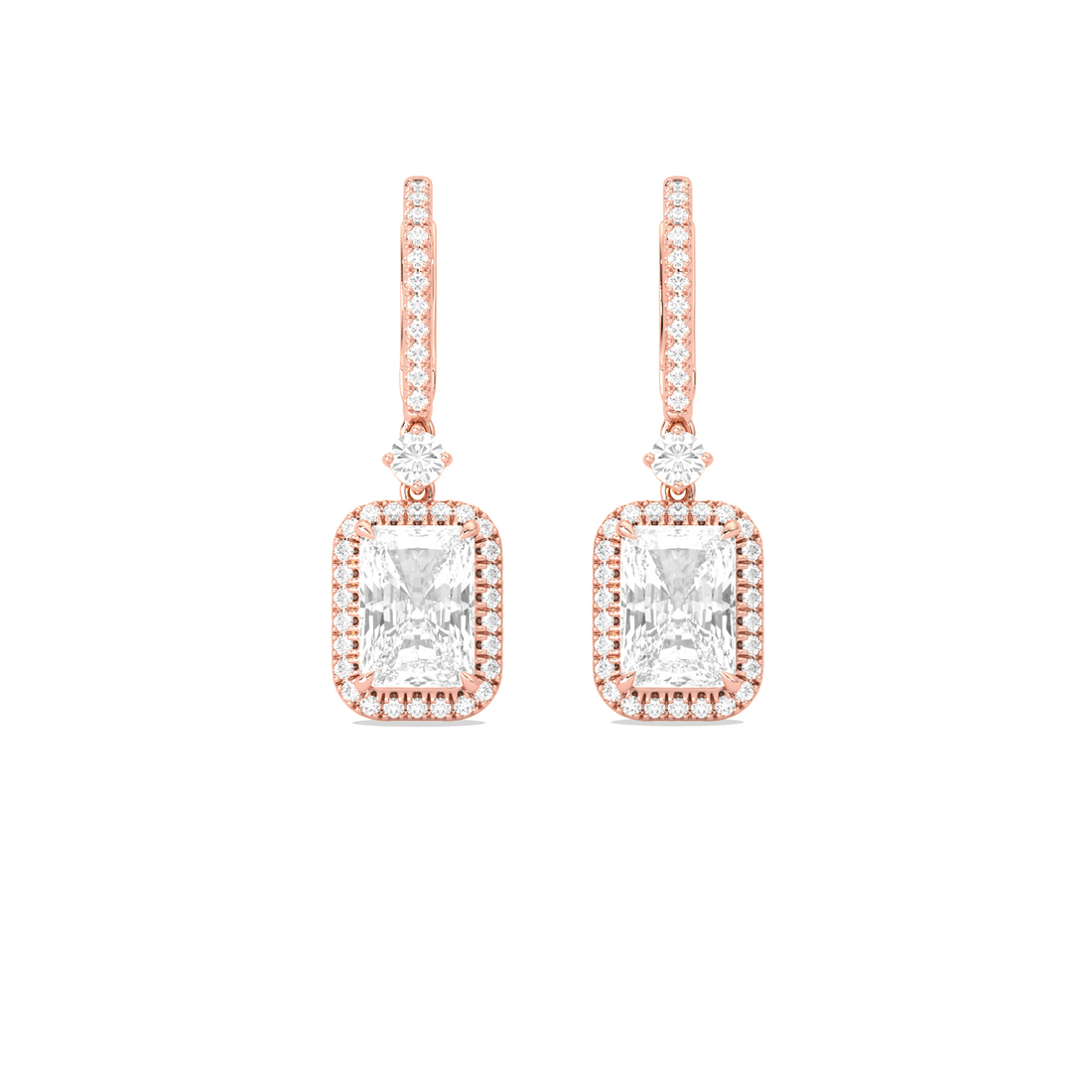 Radiant-Cut Classic Diamond Halo Drop Earrings