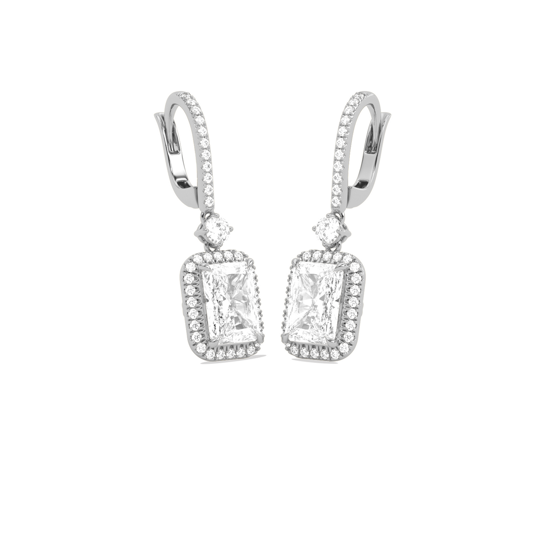 Radiant-Cut Classic Diamond Halo Drop Earrings