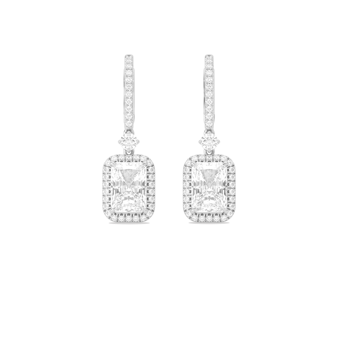 Radiant-Cut Classic Diamond Halo Drop Earrings