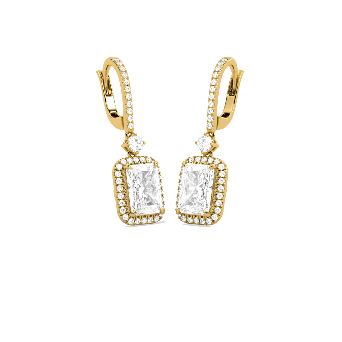 Radiant-Cut Classic Diamond Halo Drop Earrings