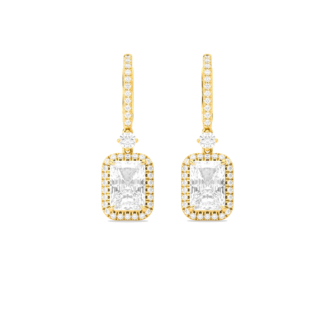 Radiant-Cut Classic Diamond Halo Drop Earrings