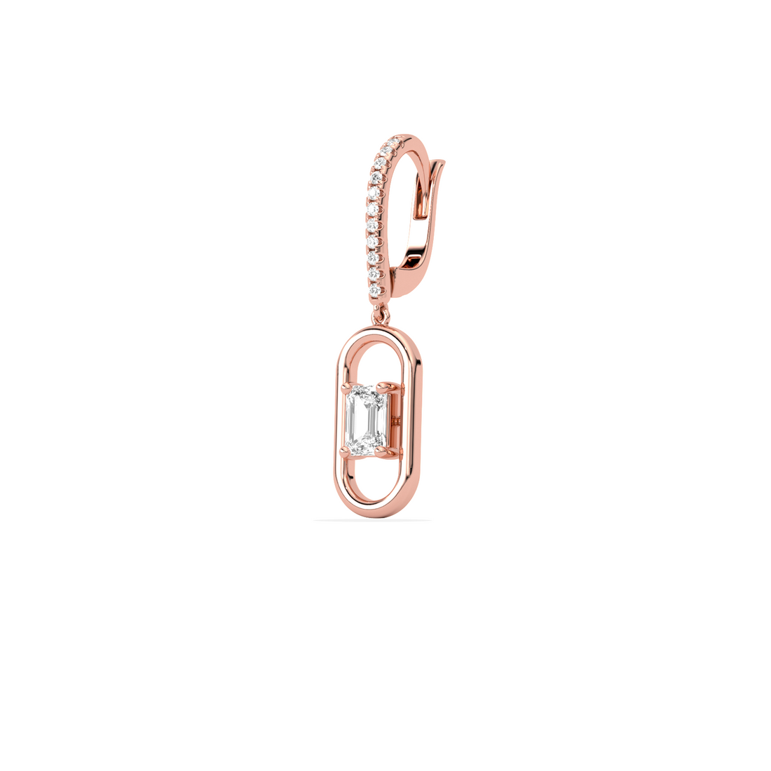 Elegant emerald cut diamond drop earring