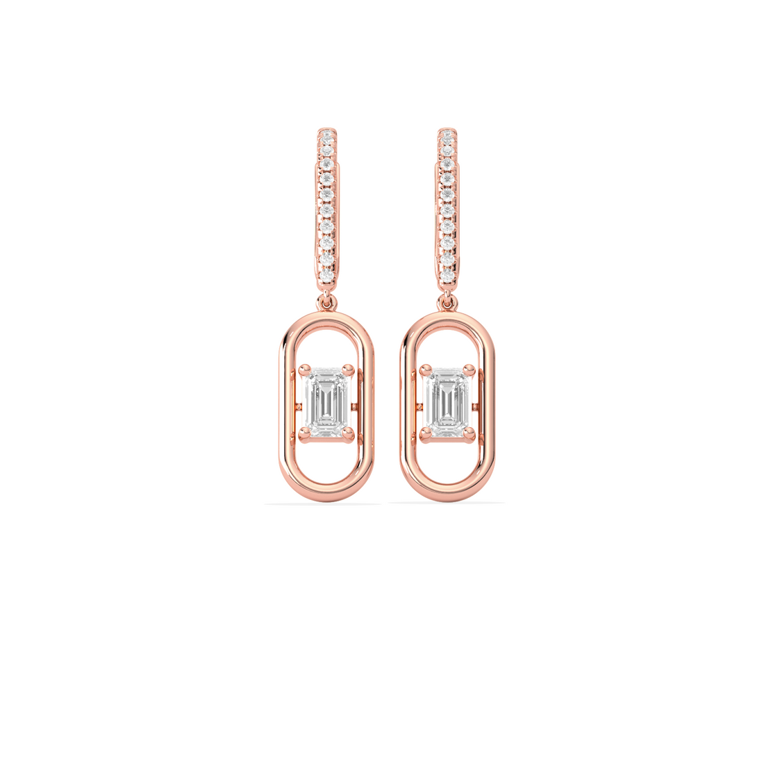 Elegant emerald cut diamond drop earring