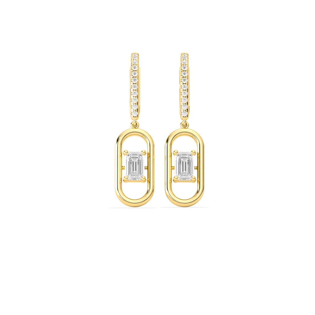 Elegant emerald cut diamond drop earring