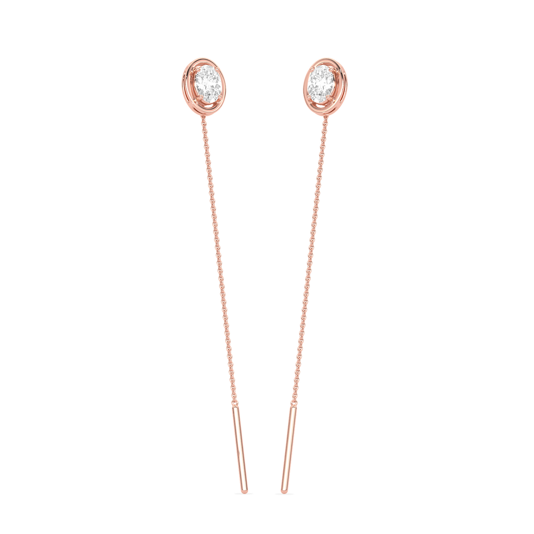 Oval-Cut Diamond Bezel Threader Earrings