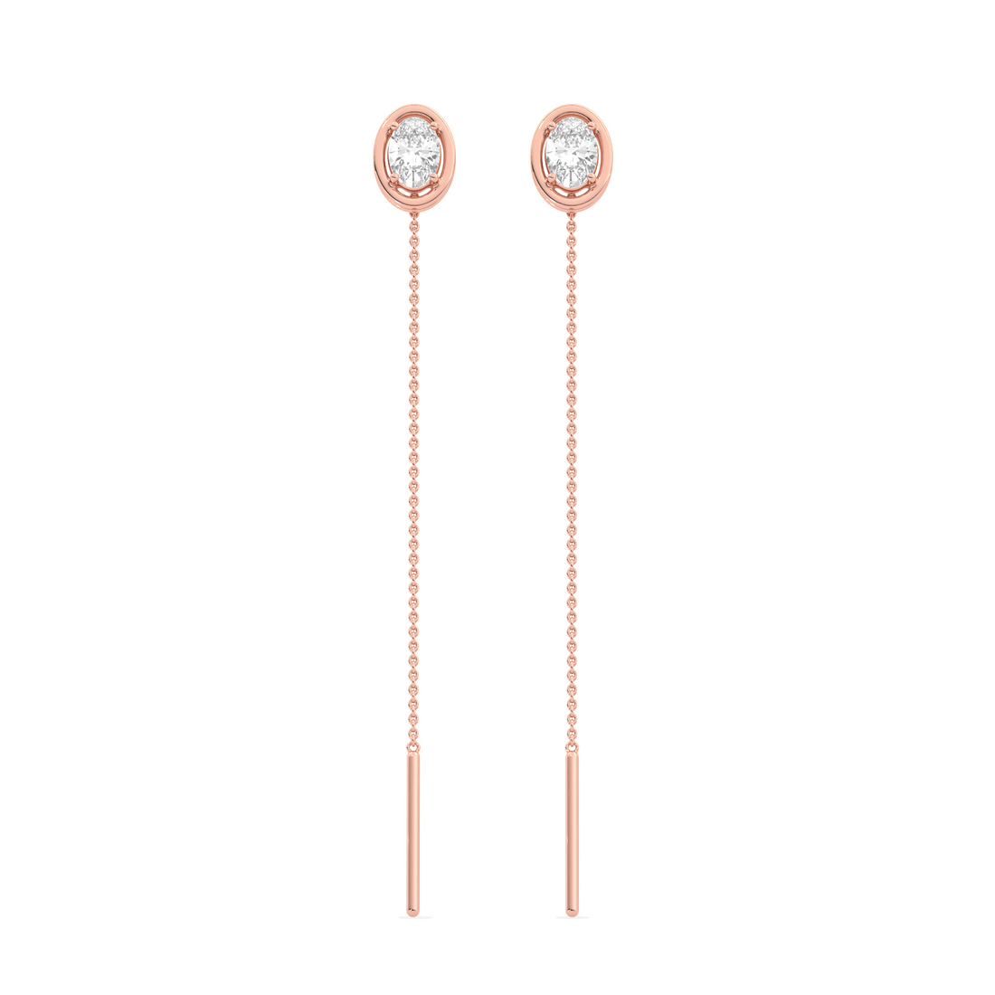 Oval-Cut Diamond Bezel Threader Earrings