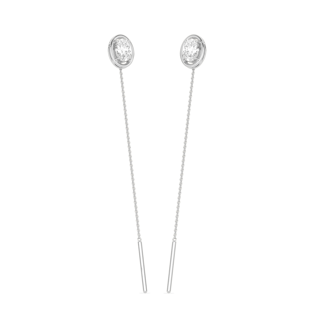 Oval-Cut Diamond Bezel Threader Earrings