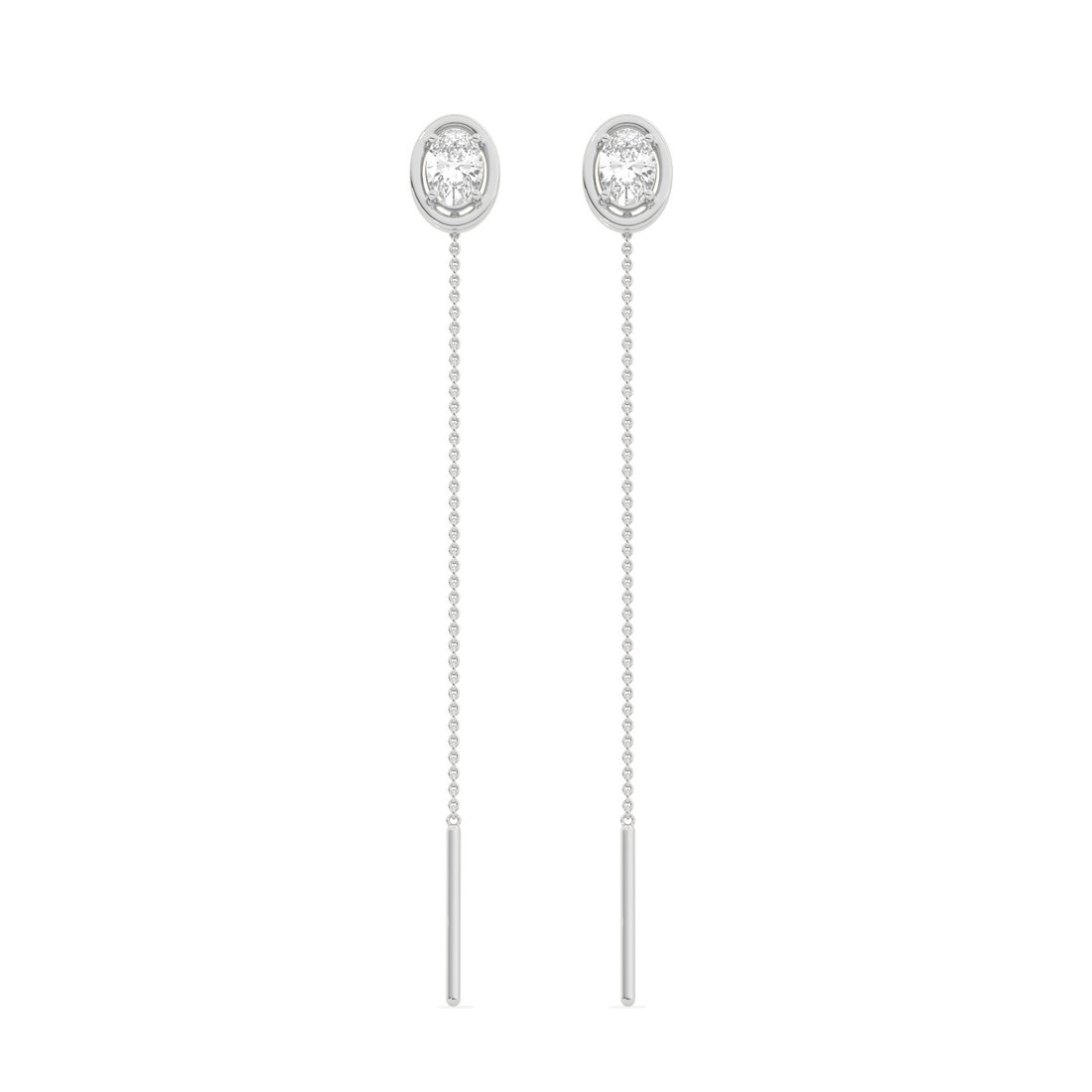 Oval-Cut Diamond Bezel Threader Earrings