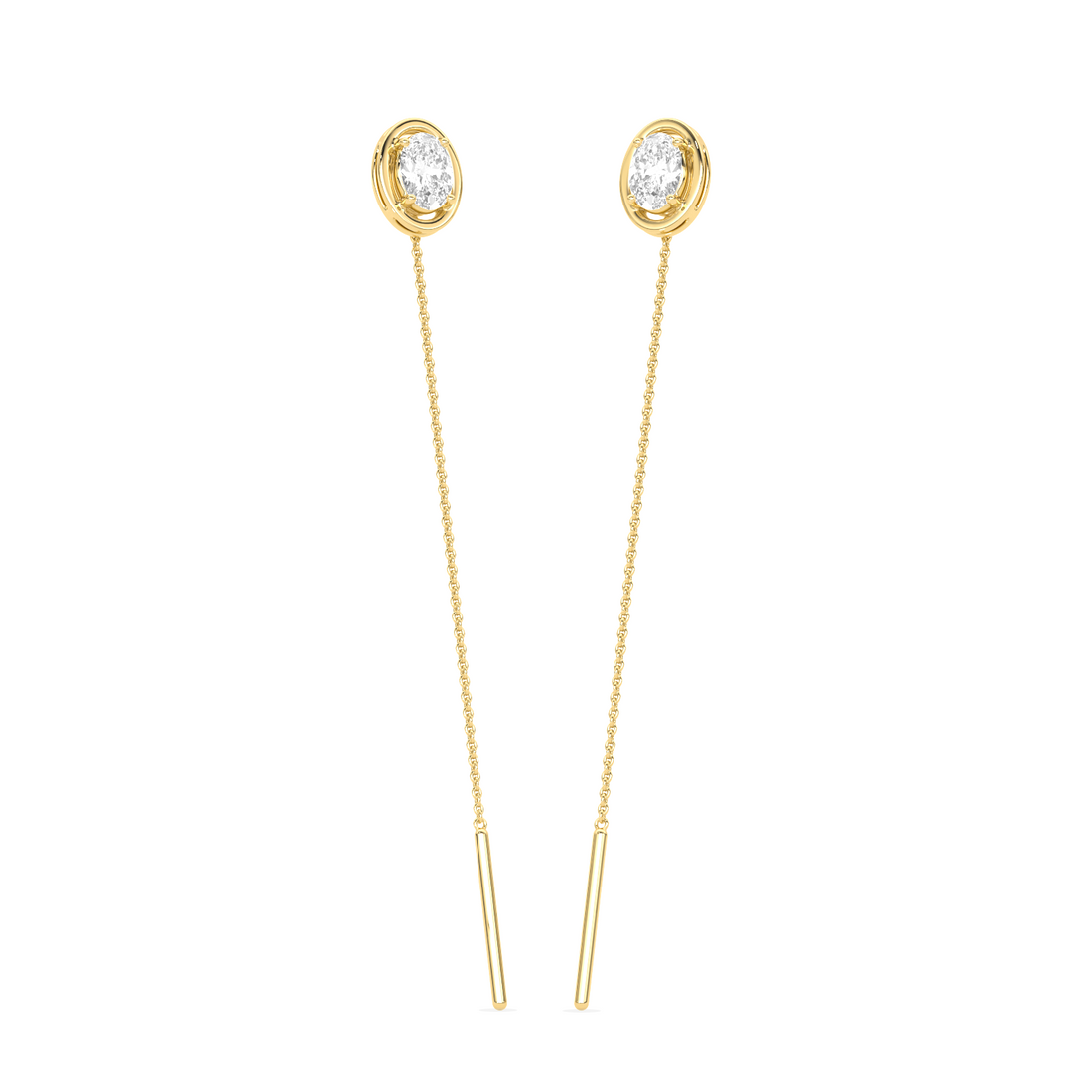 Oval-Cut Diamond Bezel Threader Earrings
