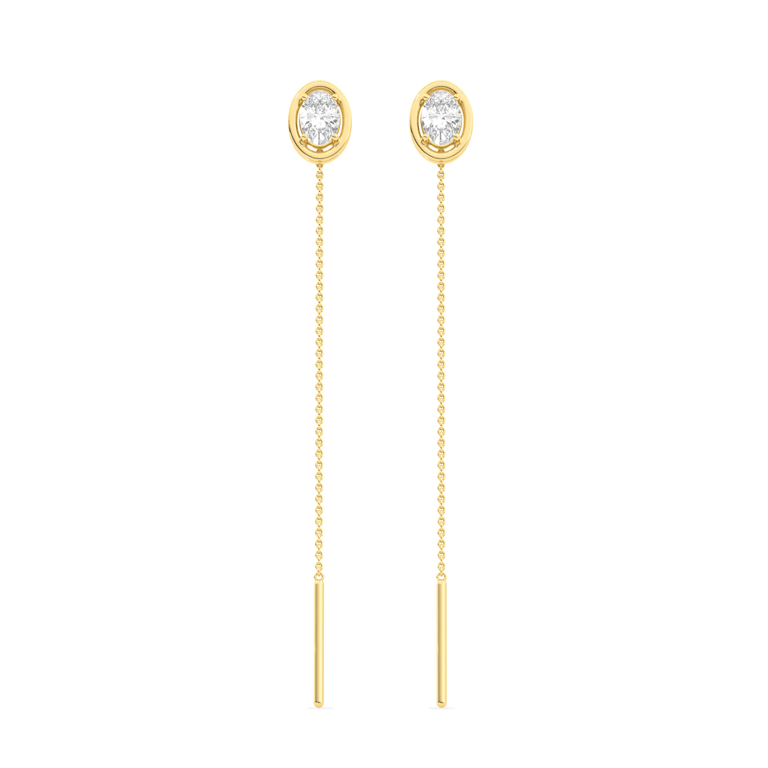 Oval-Cut Diamond Bezel Threader Earrings