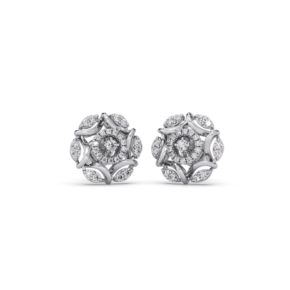 Flower Diamond Stud Platinum Earrings