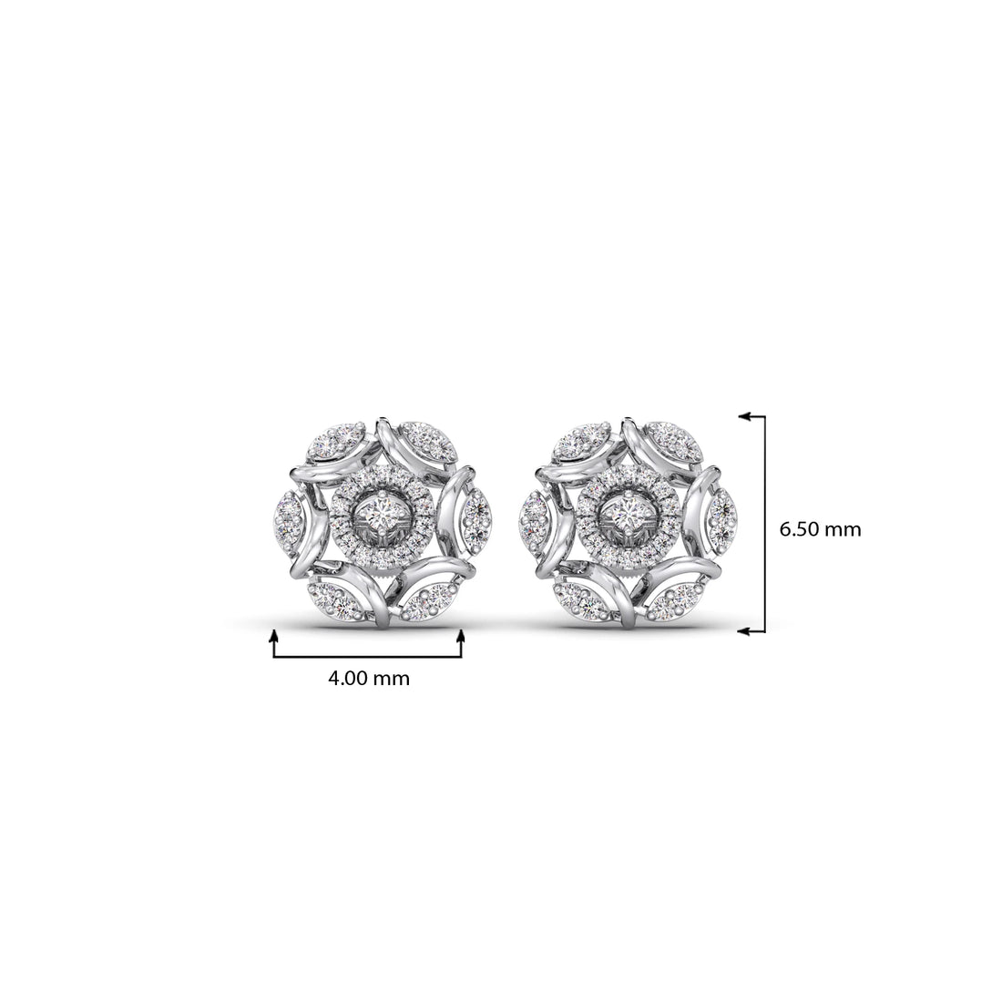 Flower Diamond Stud Platinum Earrings