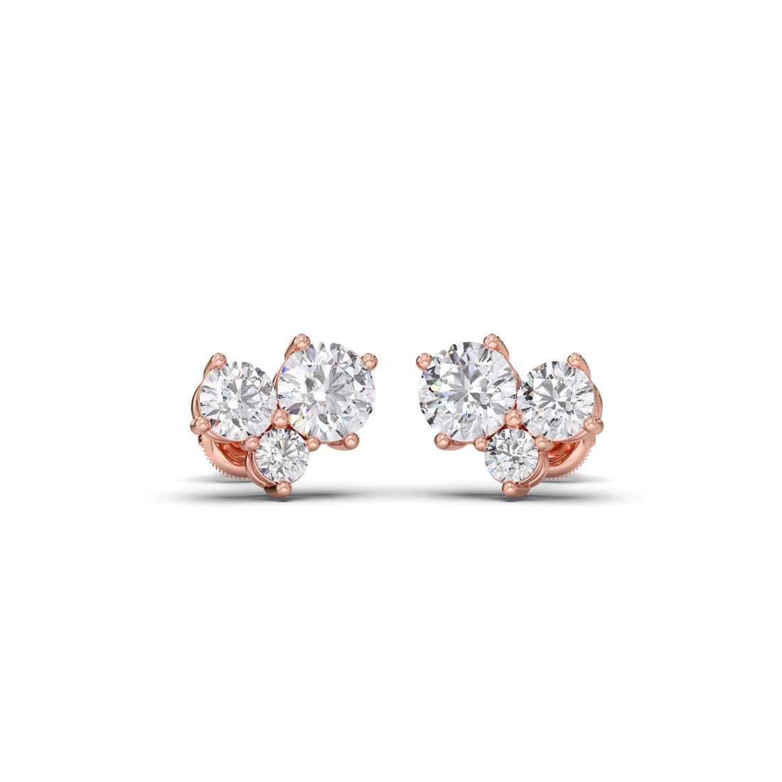 Three Stone Round Diamond Stud Earrings
