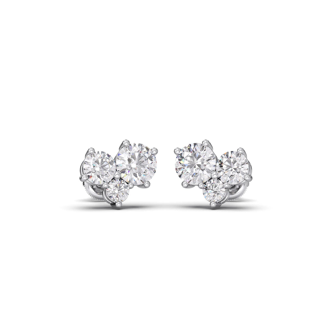 Three Stone Round Diamond Stud Earrings