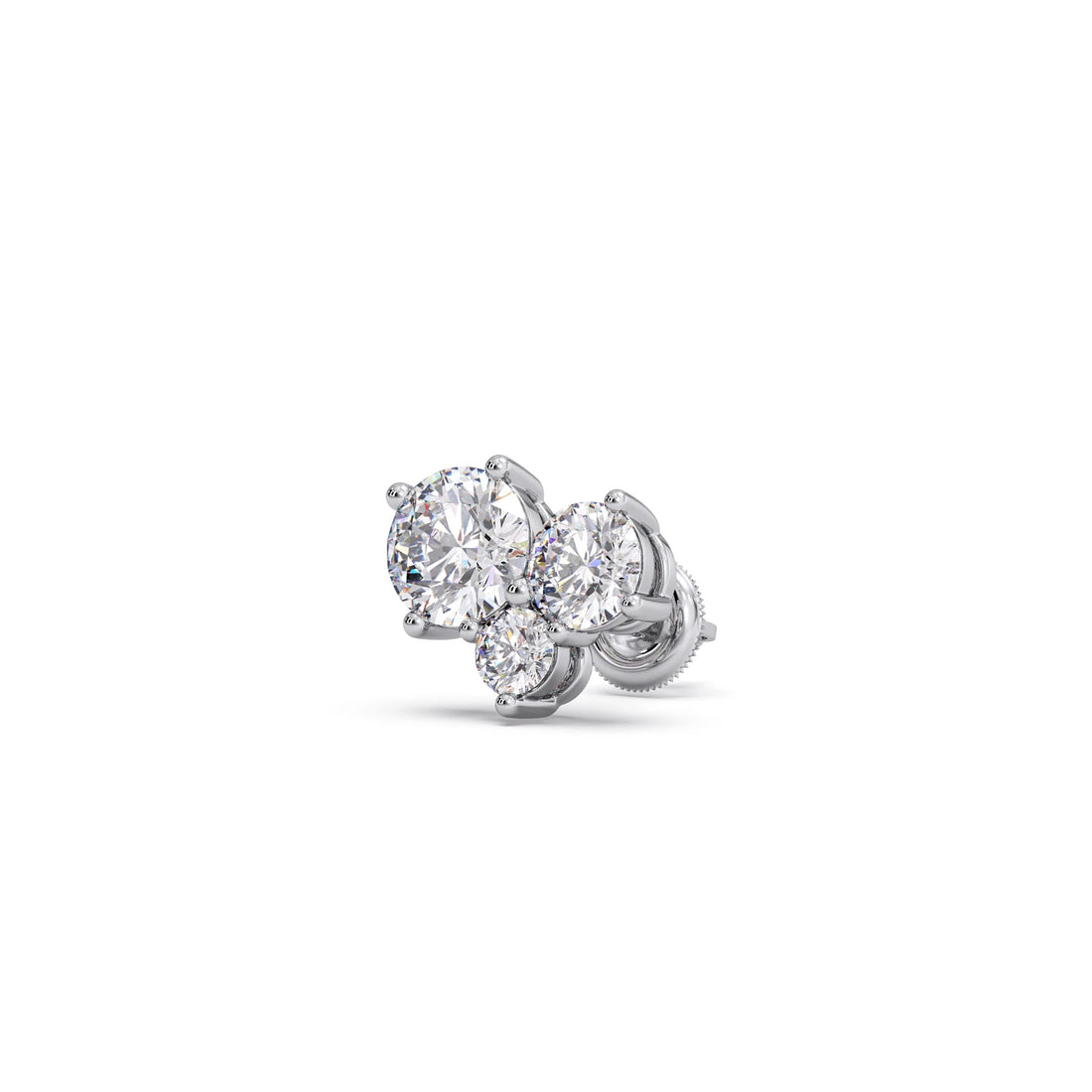 Three Stone Round Diamond Stud Earrings