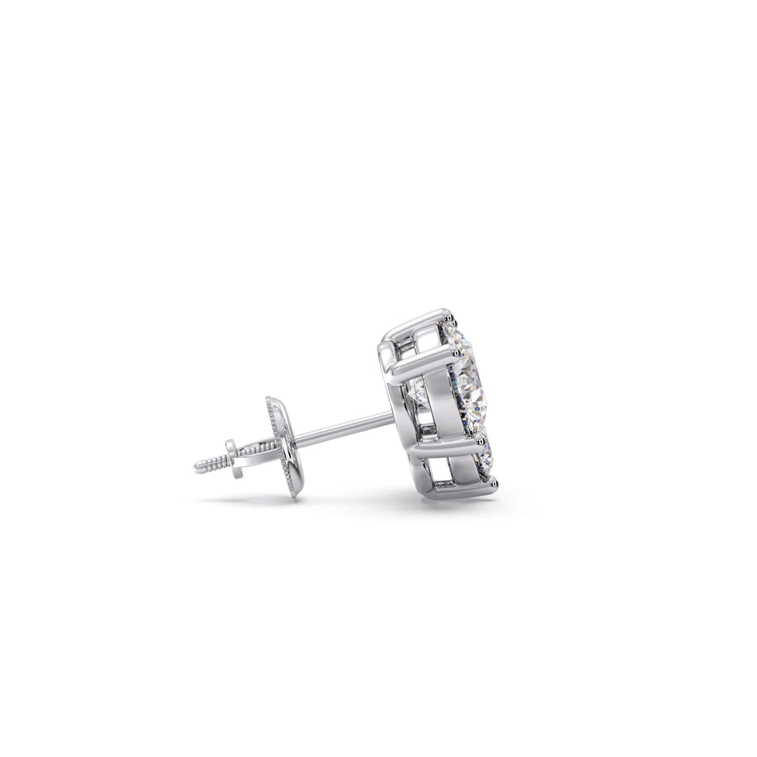 Three Stone Round Diamond Stud Earrings