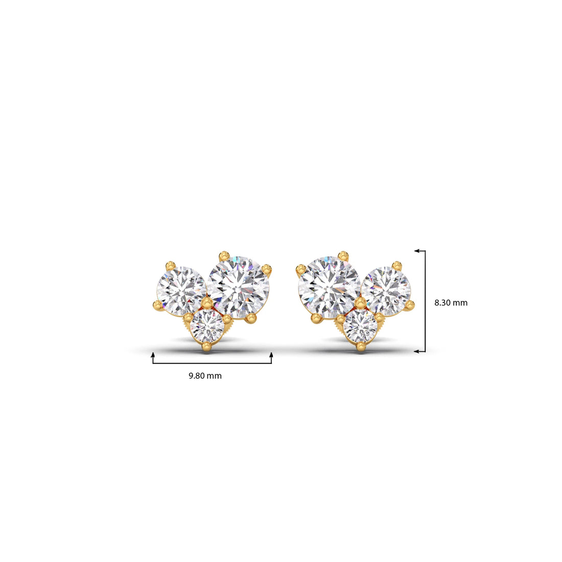 Three Stone Round Diamond Stud Earrings