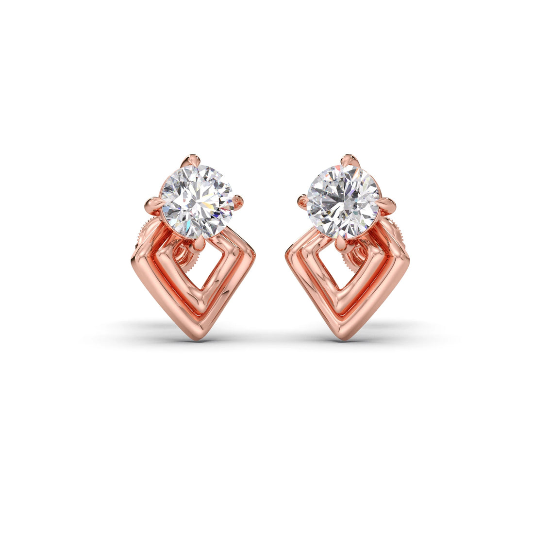 Kite Shape Frame Round Diamond Stud Earrings