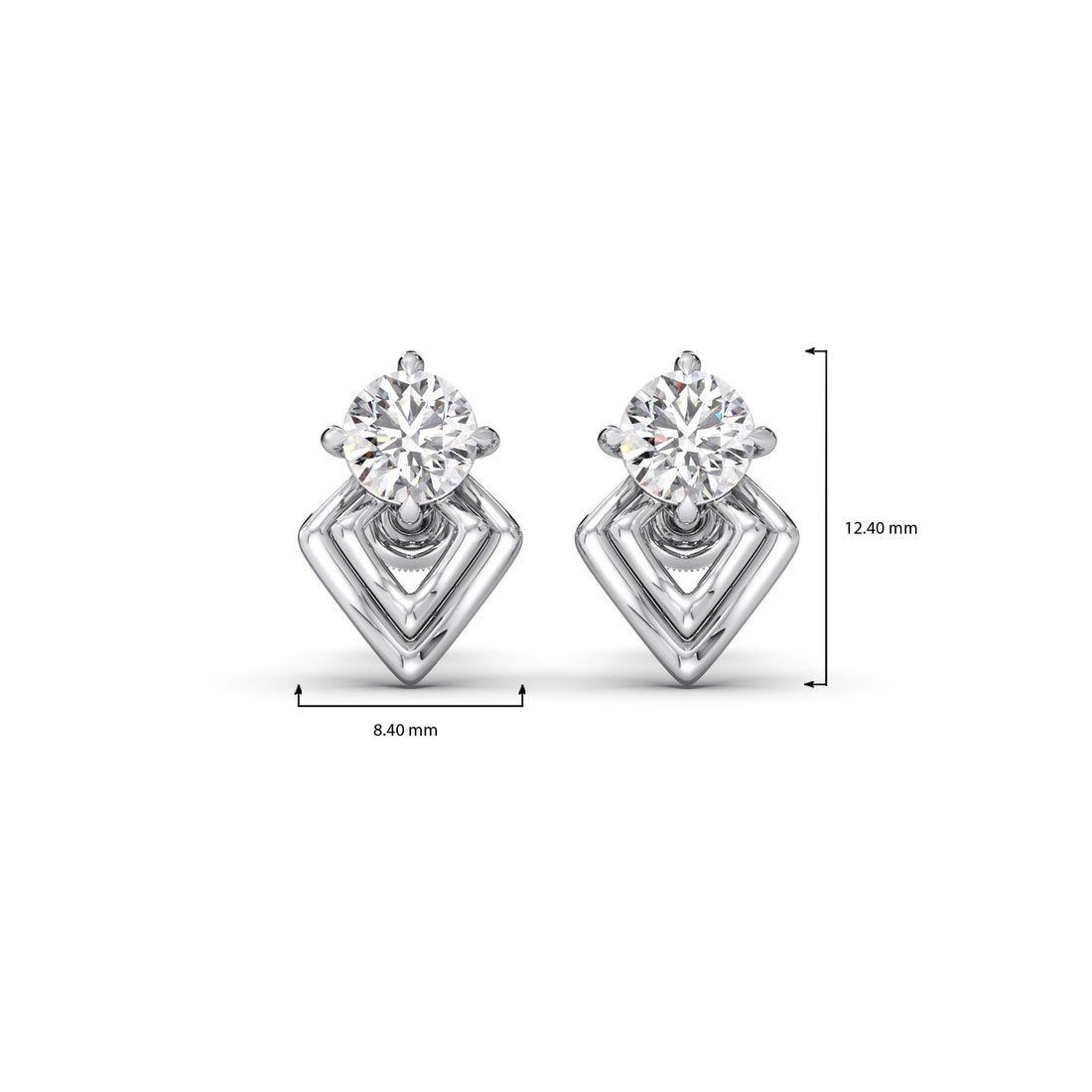 Kite Shape Frame Round Diamond Stud Earrings