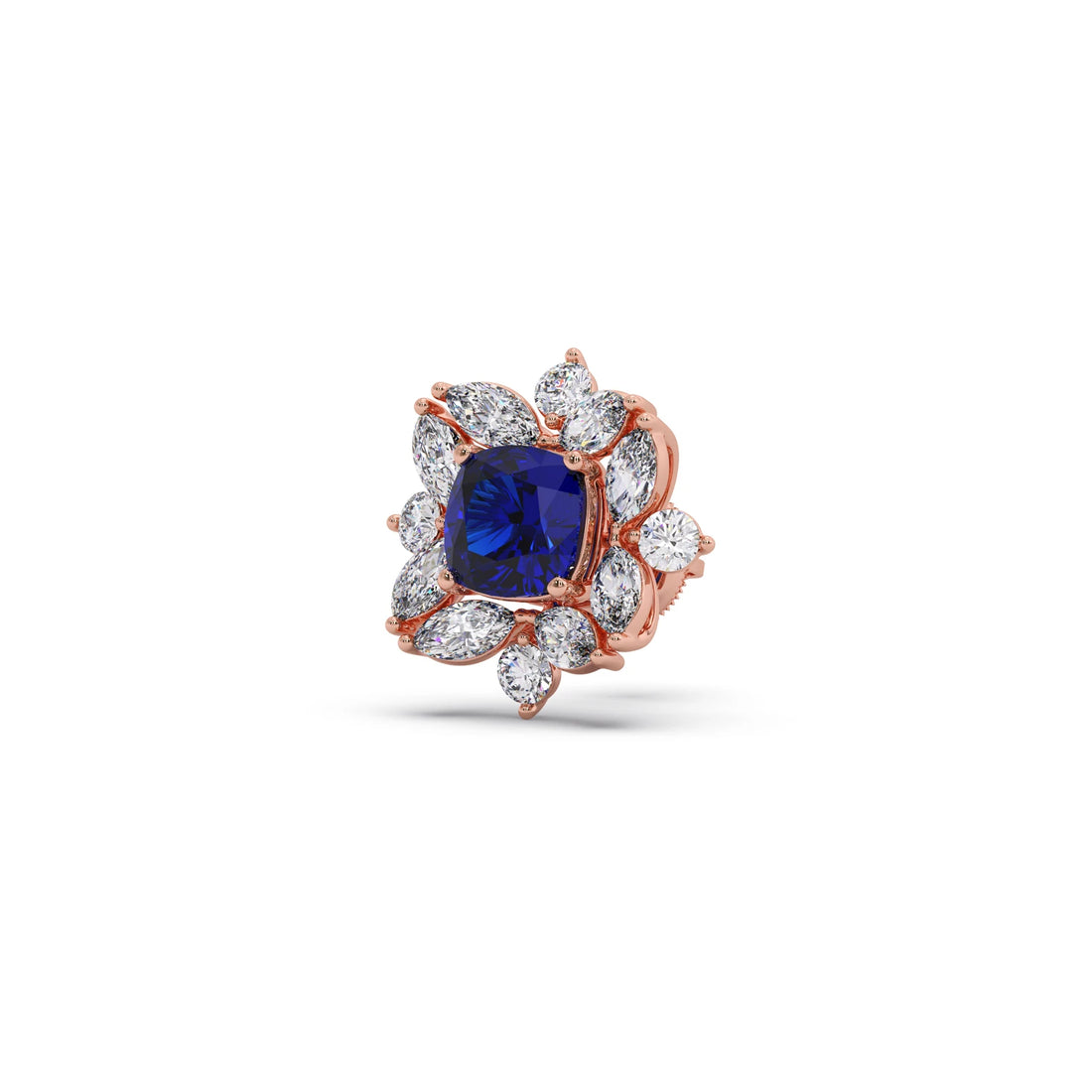 Floral Halo Stud Earrings with Blue Gemstone