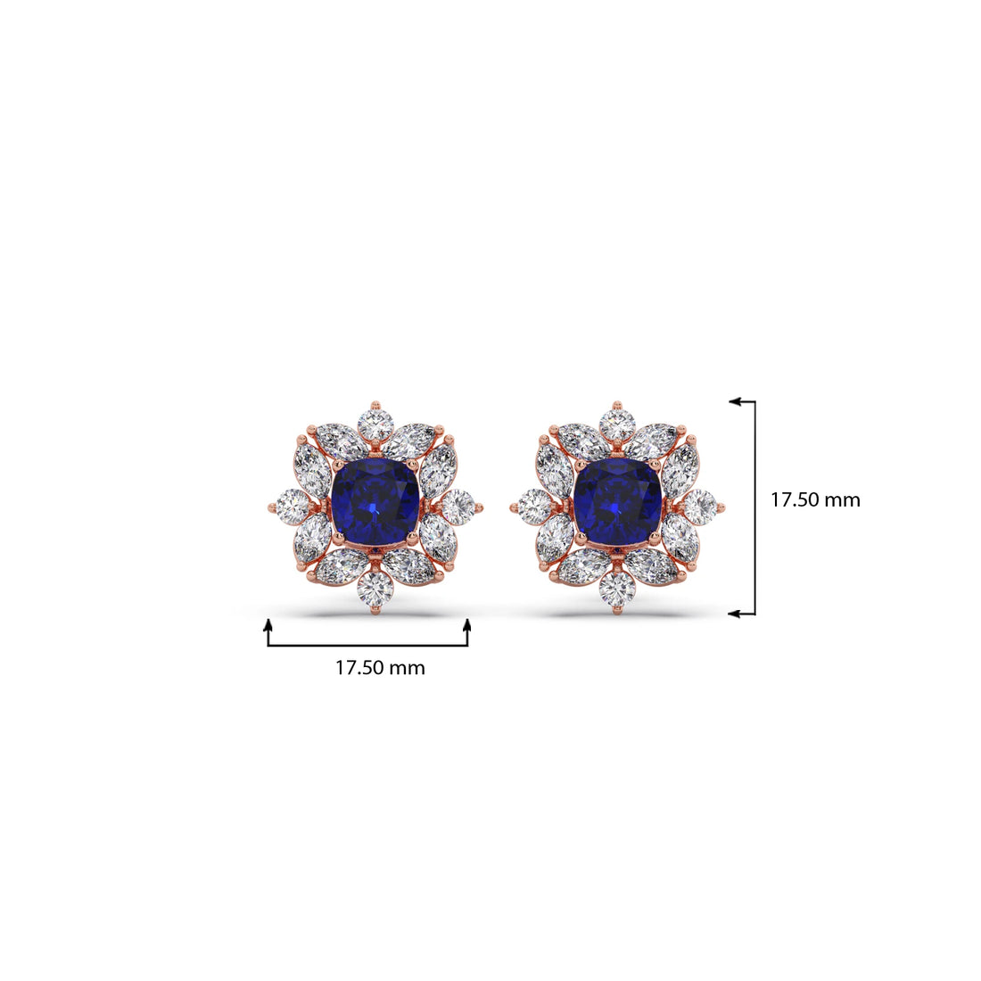 Floral Halo Stud Earrings with Blue Gemstone